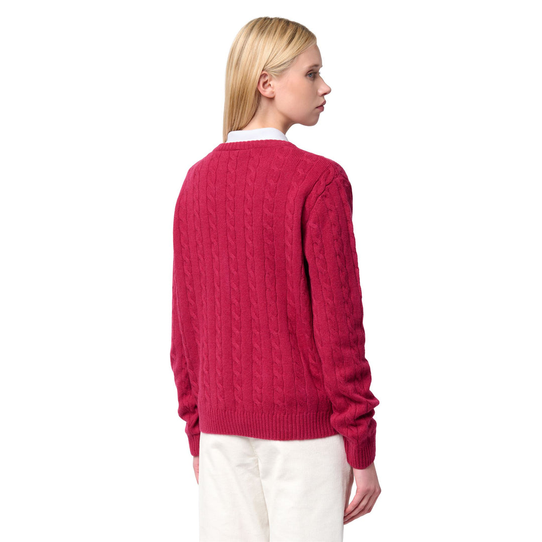 Jersey clásico de punto trenzado de lana de cordero rojo para mujer main