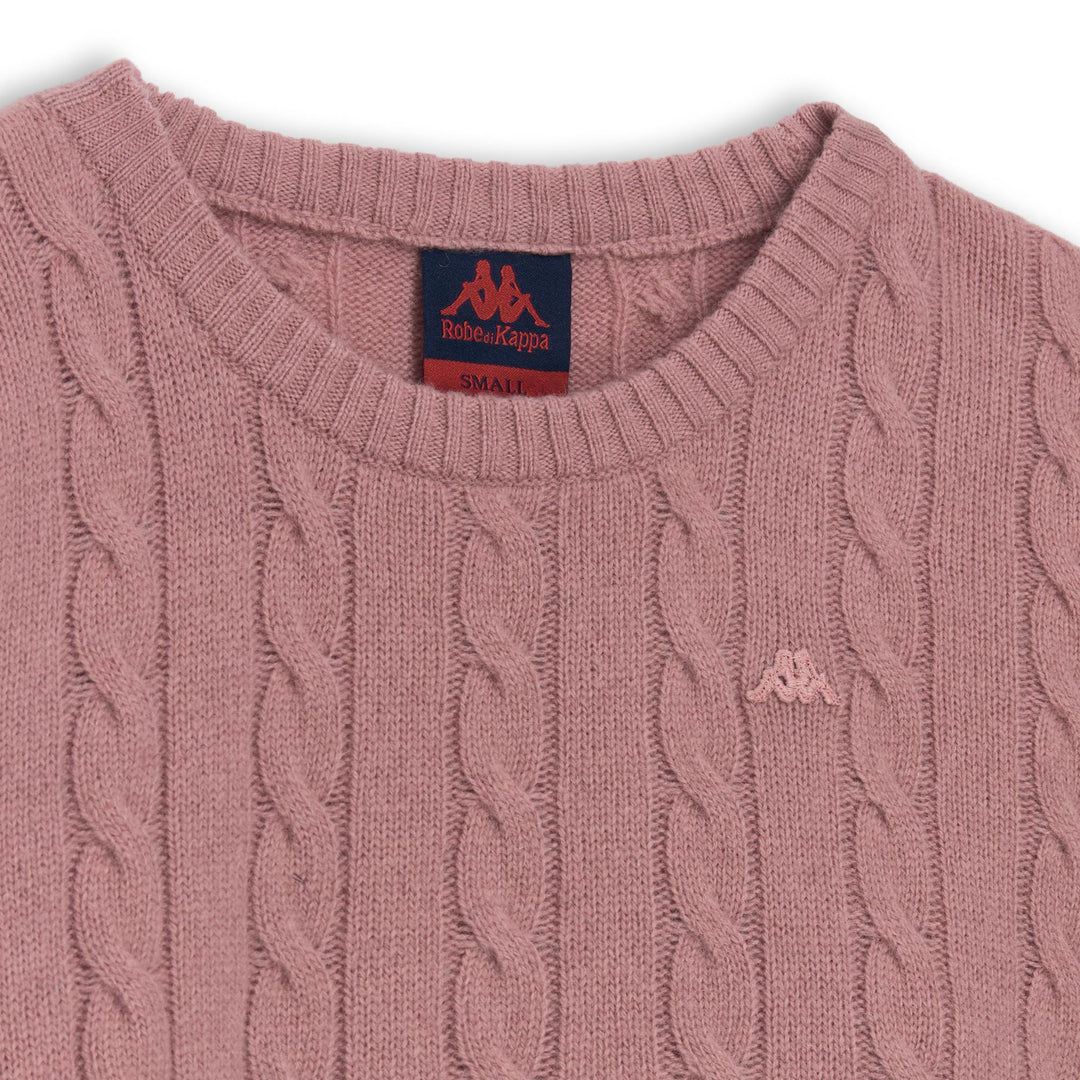 Pull en laine à torsades, coupe classique, rose pour femme main