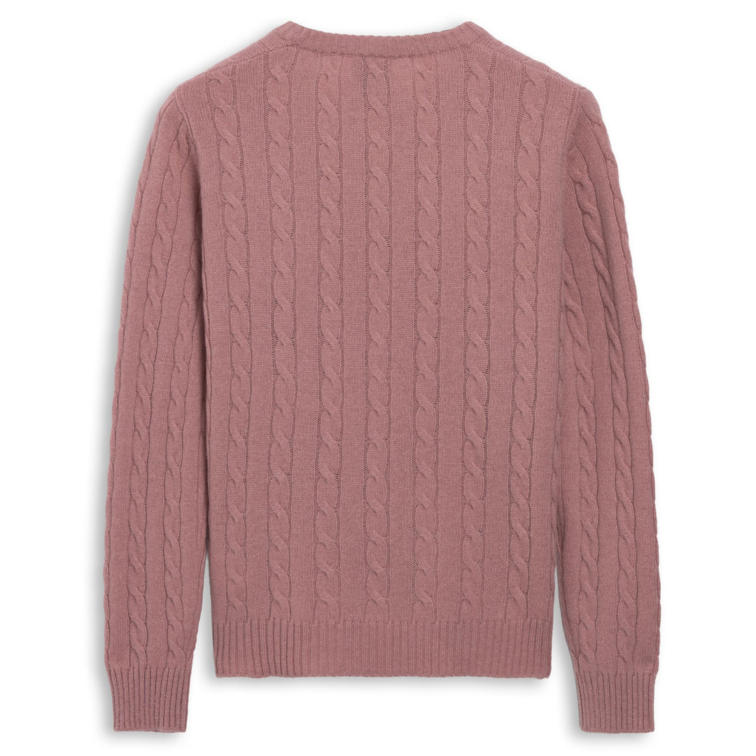 Pullover da donna rosa a maglia a trecce in lana, vestibilità classica. main