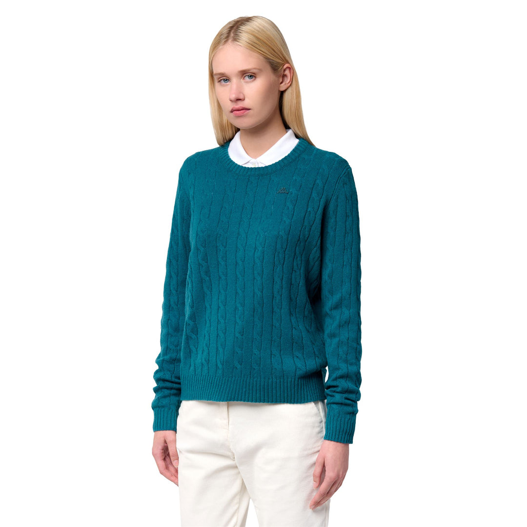 Blue lagoon Women's Classic Lambswool Cable Knit Pullover 01
