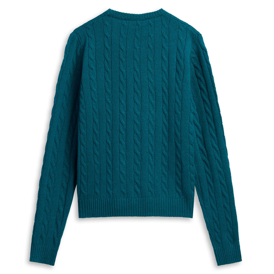 Jersey clásico de punto trenzado de lana de cordero para mujer de Blue Lagoon main