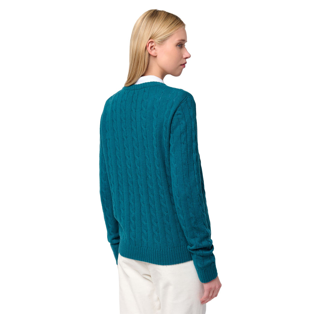 Jersey clásico de punto trenzado de lana de cordero para mujer de Blue Lagoon main