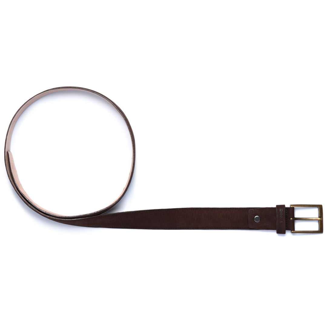 Brown Orange Unisex Leather Classic Belt with Heat Debossed Lettering 01