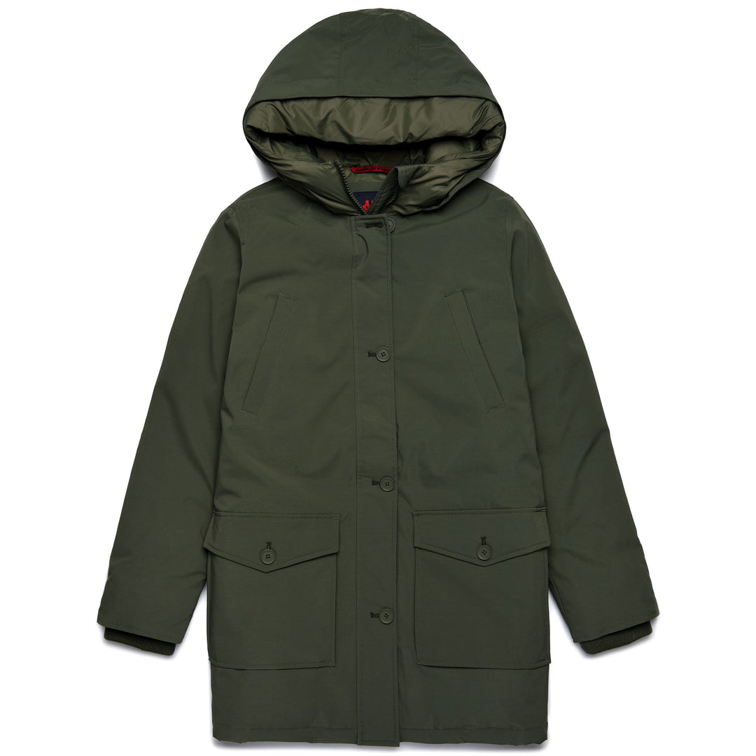 Parka larga clásica para mujer en gris tomillo con relleno de poliéster 01