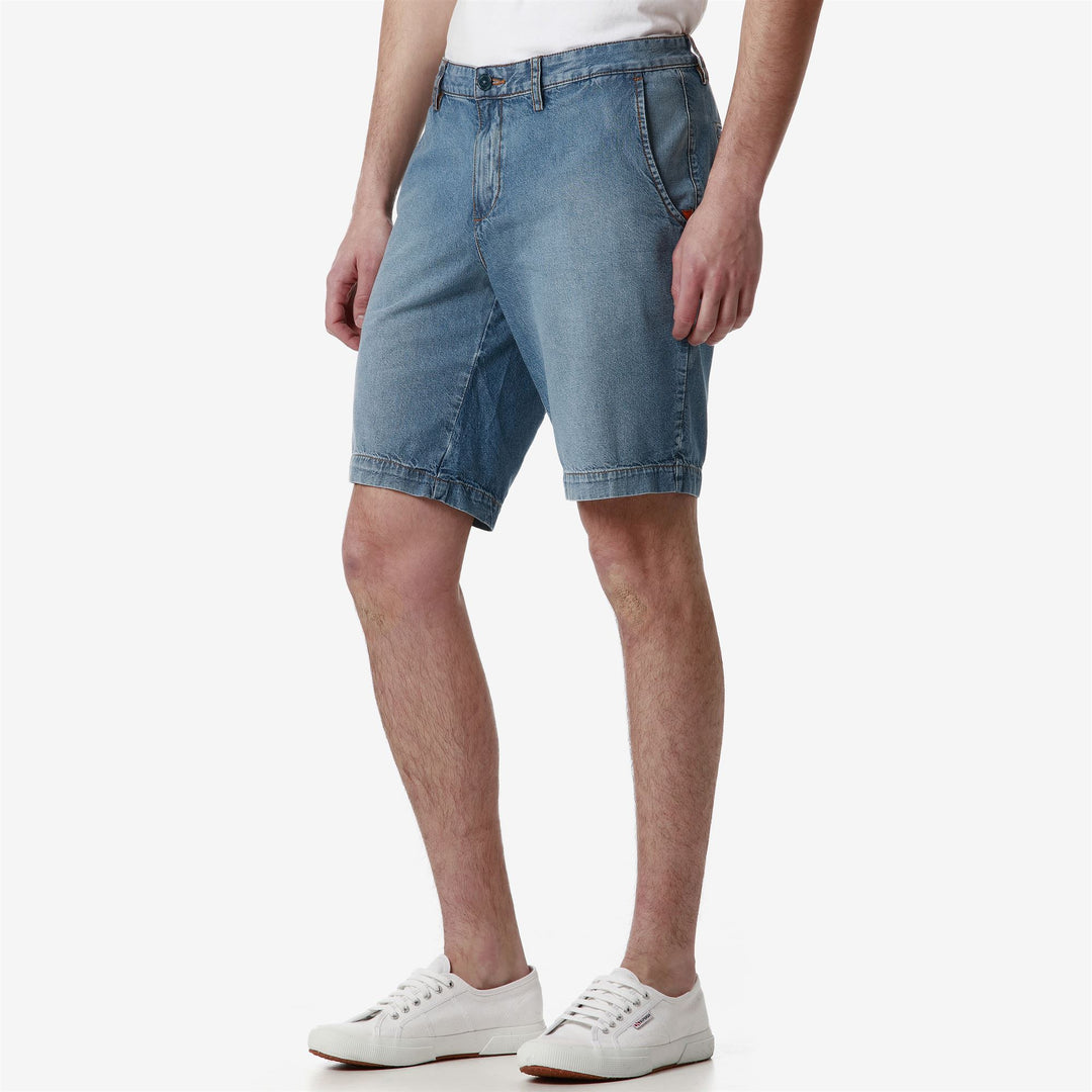 Pantaloni Corti Chino in Denim Blu Indigo Uomo Regular Fit main