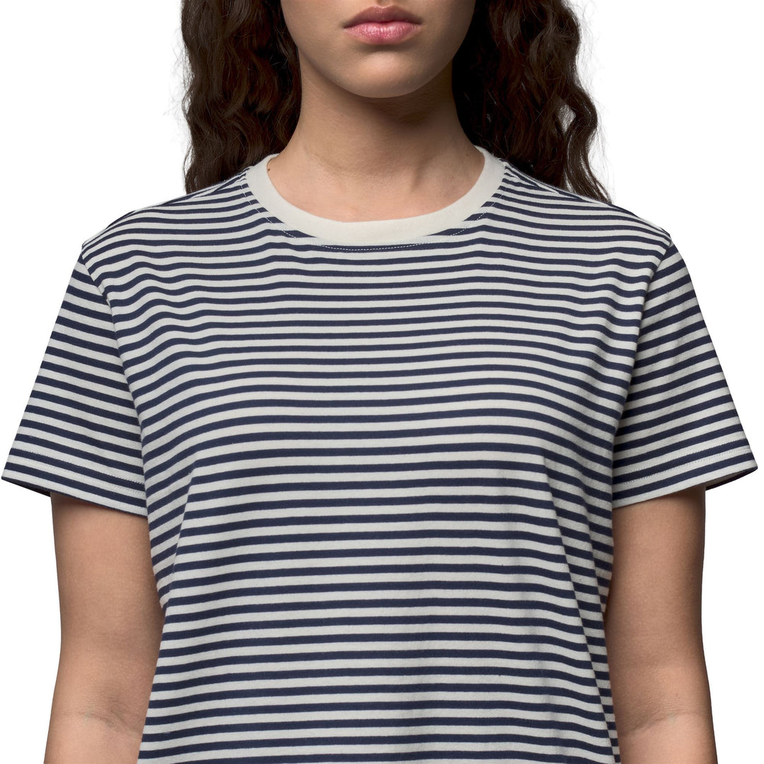 T-shirt rayé classique en coton pour femme, blanc main
