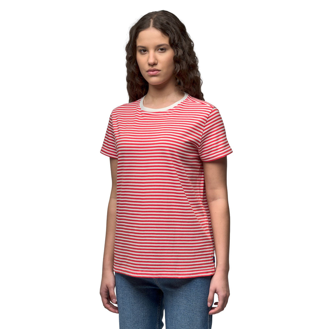 T-shirt rayé en coton blanc pour femme, coupe classique décontractée 01