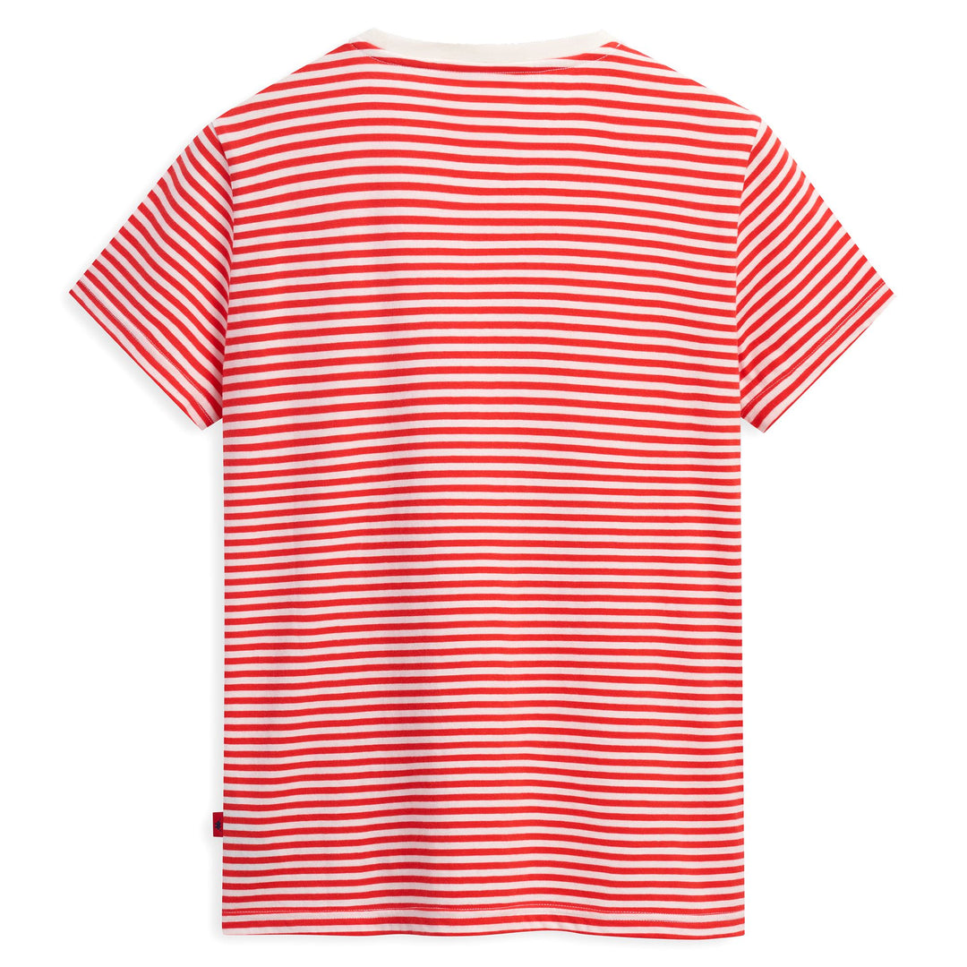 T-shirt rayé en coton blanc pour femme, coupe classique décontractée main