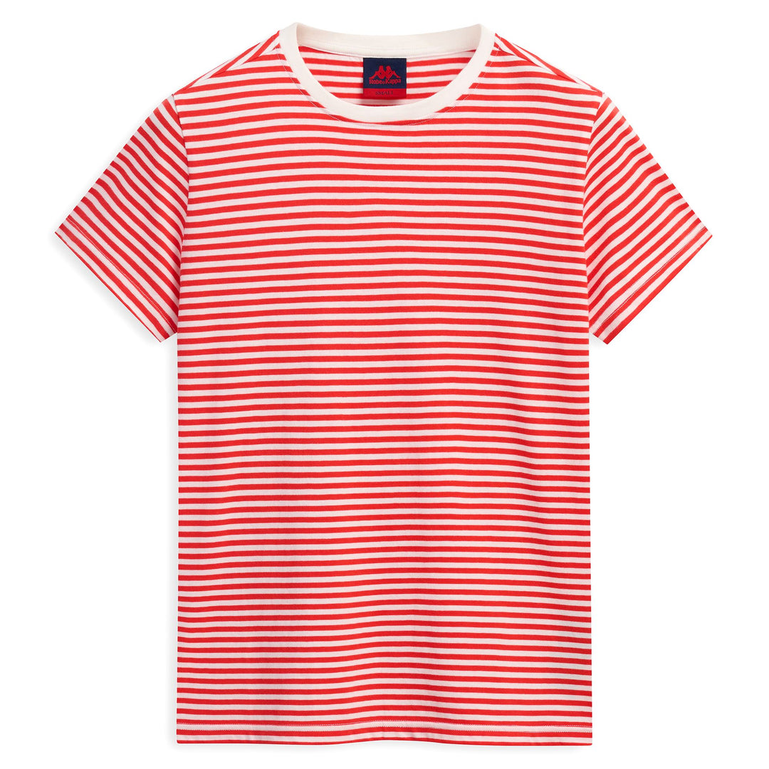 T-shirt rayé en coton blanc pour femme, coupe classique décontractée main