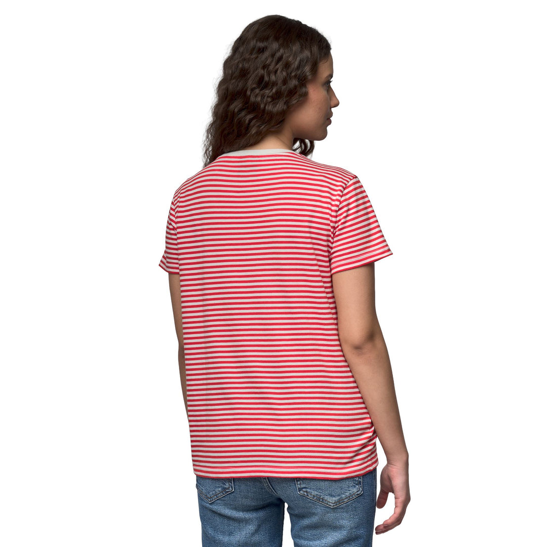 T-shirt rayé en coton blanc pour femme, coupe classique décontractée main