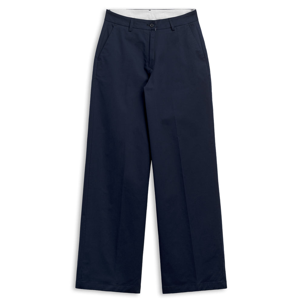 Pantalon chino bleu pour femme, coupe large, en gabardine confortable 02
