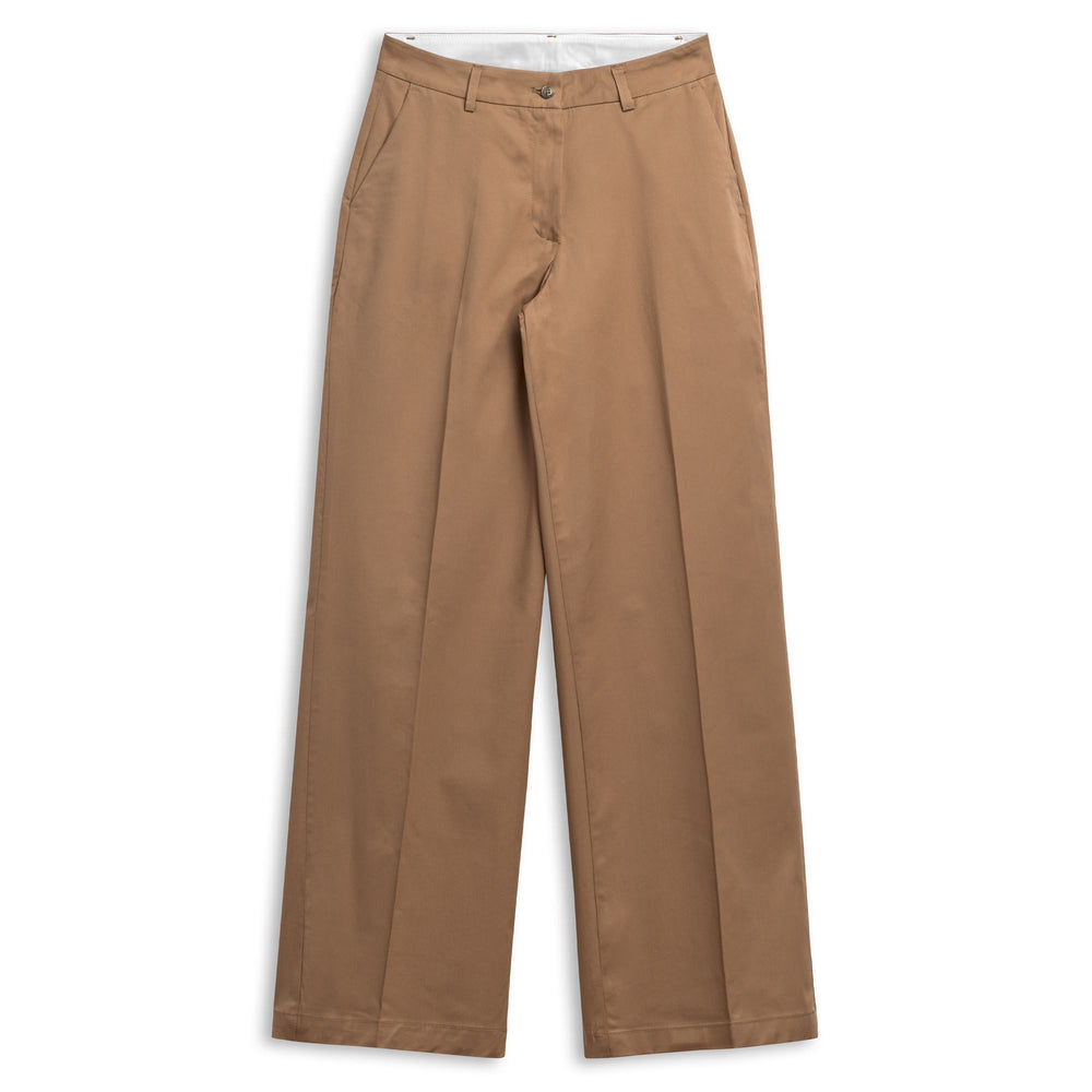 Pantalon chino décontracté pour femme, coupe large, en gabardine confortable marron 02