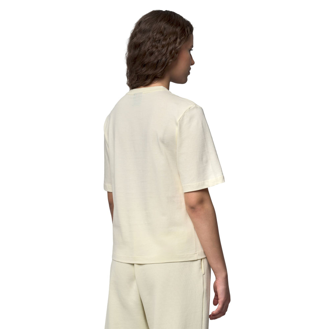 Maglietta casual in cotone beige da donna vestibilità ampia main
