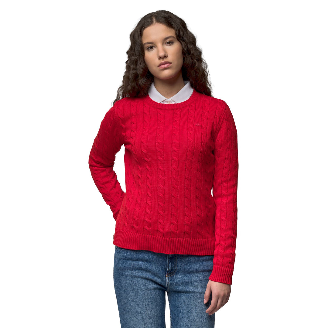 Red Women's Regular Fit Casual Pullover with Cables main