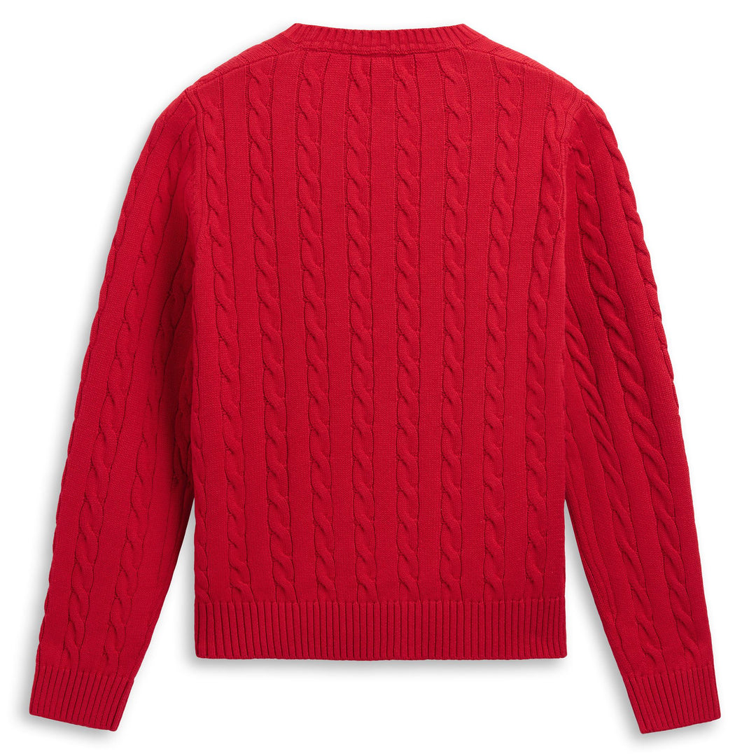 Pull classique rouge pour femme, coupe régulière, avec torsades main