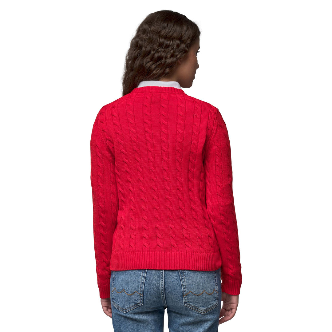 Pull classique rouge pour femme, coupe régulière, avec torsades main