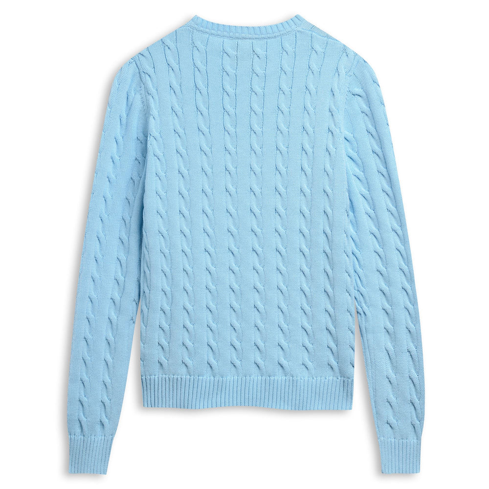 Pull en coton bleu pour femme, coupe classique, à torsades 02