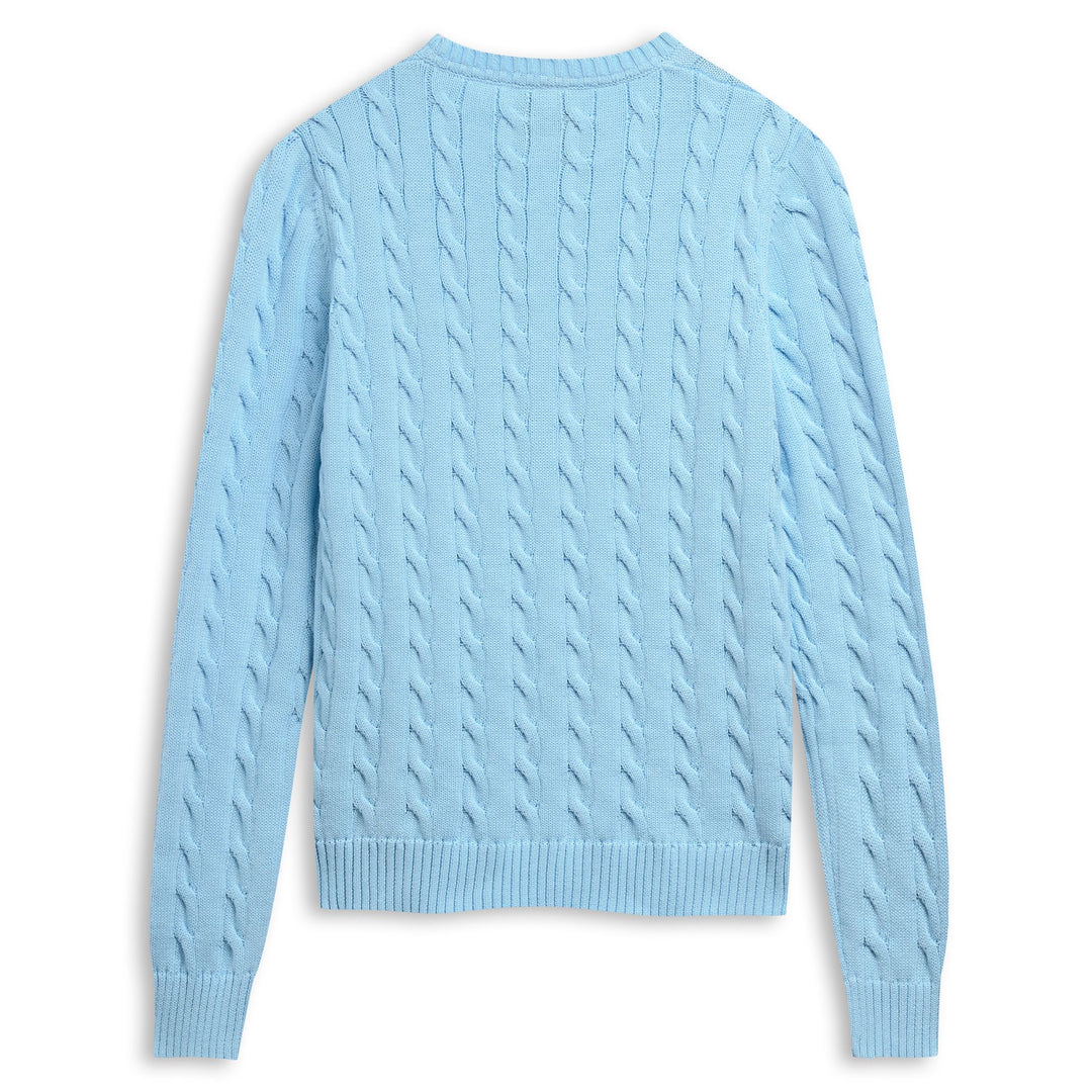 Pull en coton bleu pour femme, coupe classique, à torsades main