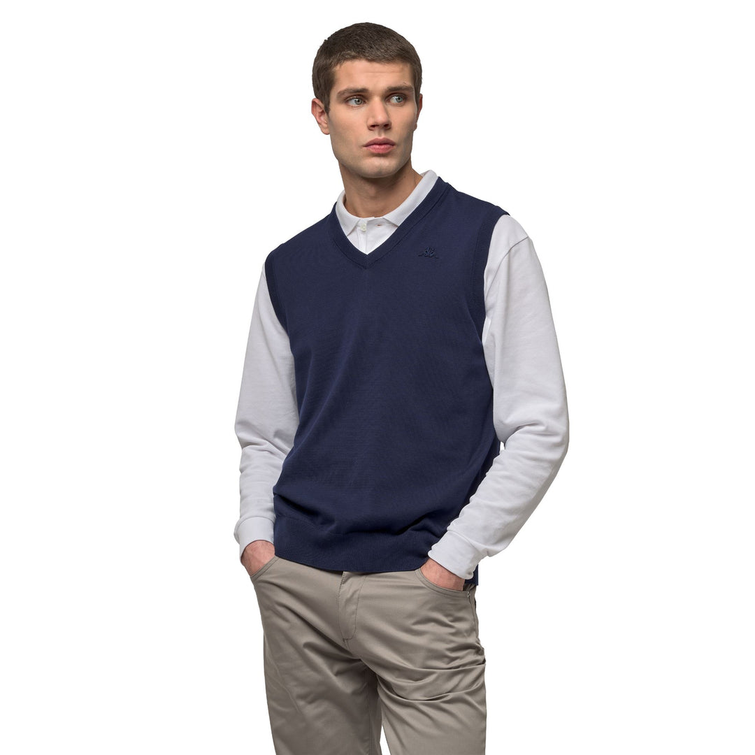 Gilet en coton décontracté bleu pour homme, coupe ajustée 01