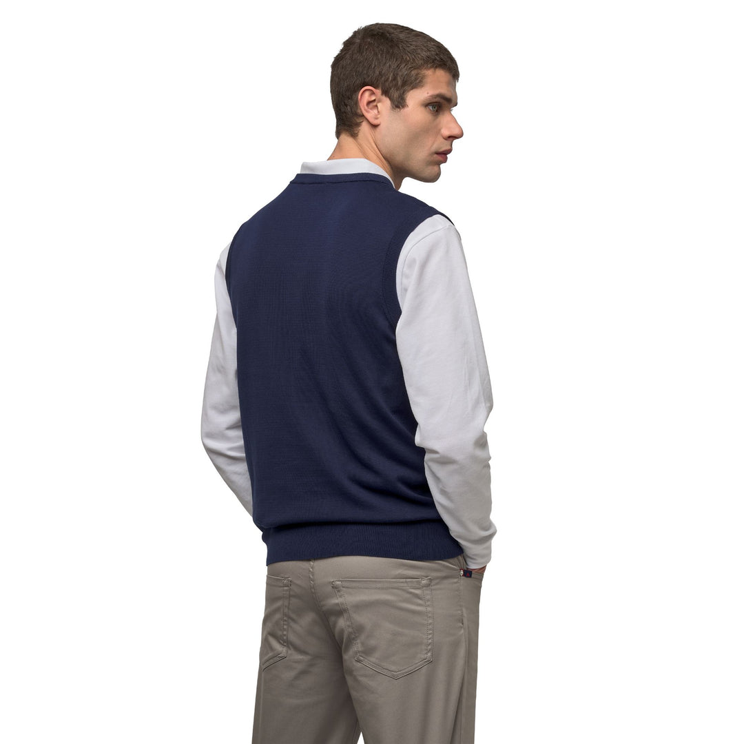 Gilet en coton décontracté bleu pour homme, coupe ajustée main