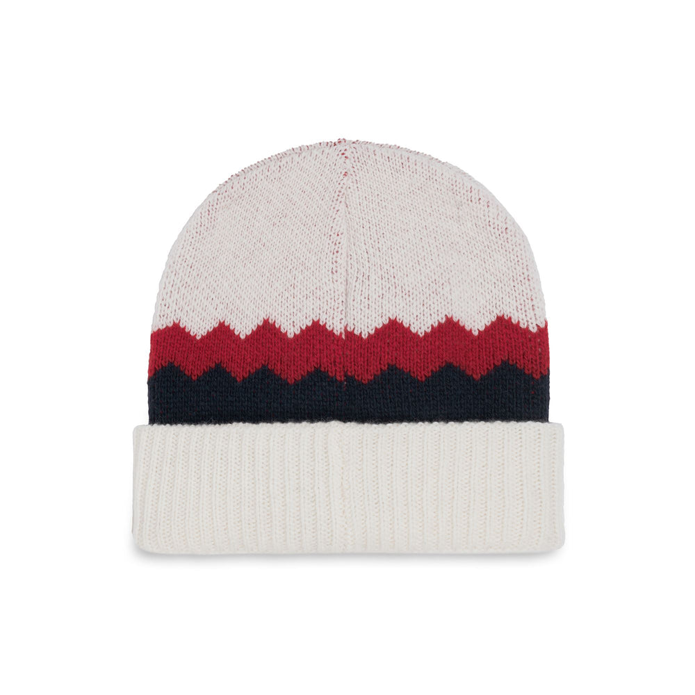 White and Red Unisex Wool Beanie with Jacquard Design 02