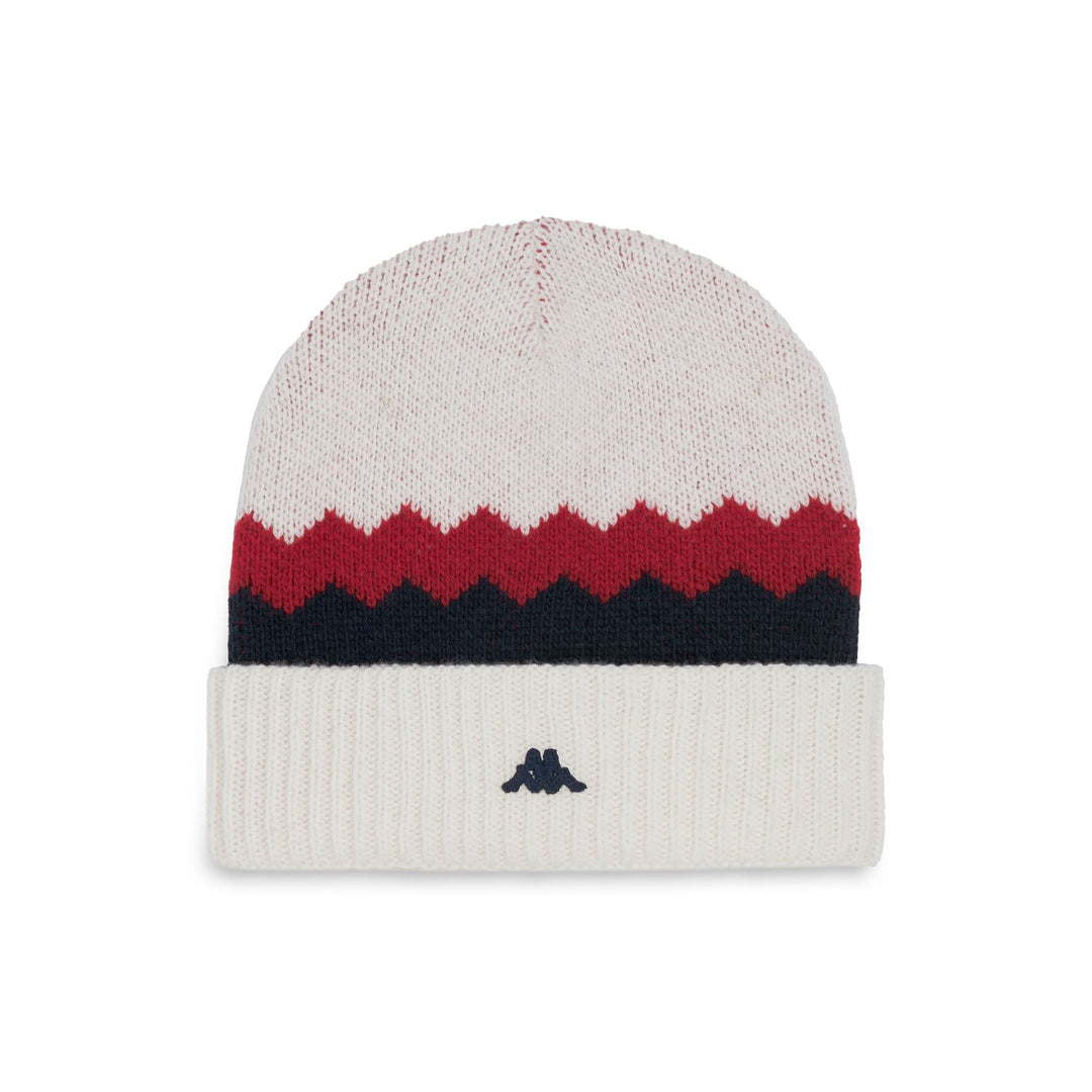 White and Red Unisex Wool Beanie with Jacquard Design 01