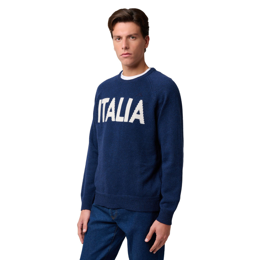 Blue iris Men's Wool Jumper with Ribbed Borders 01