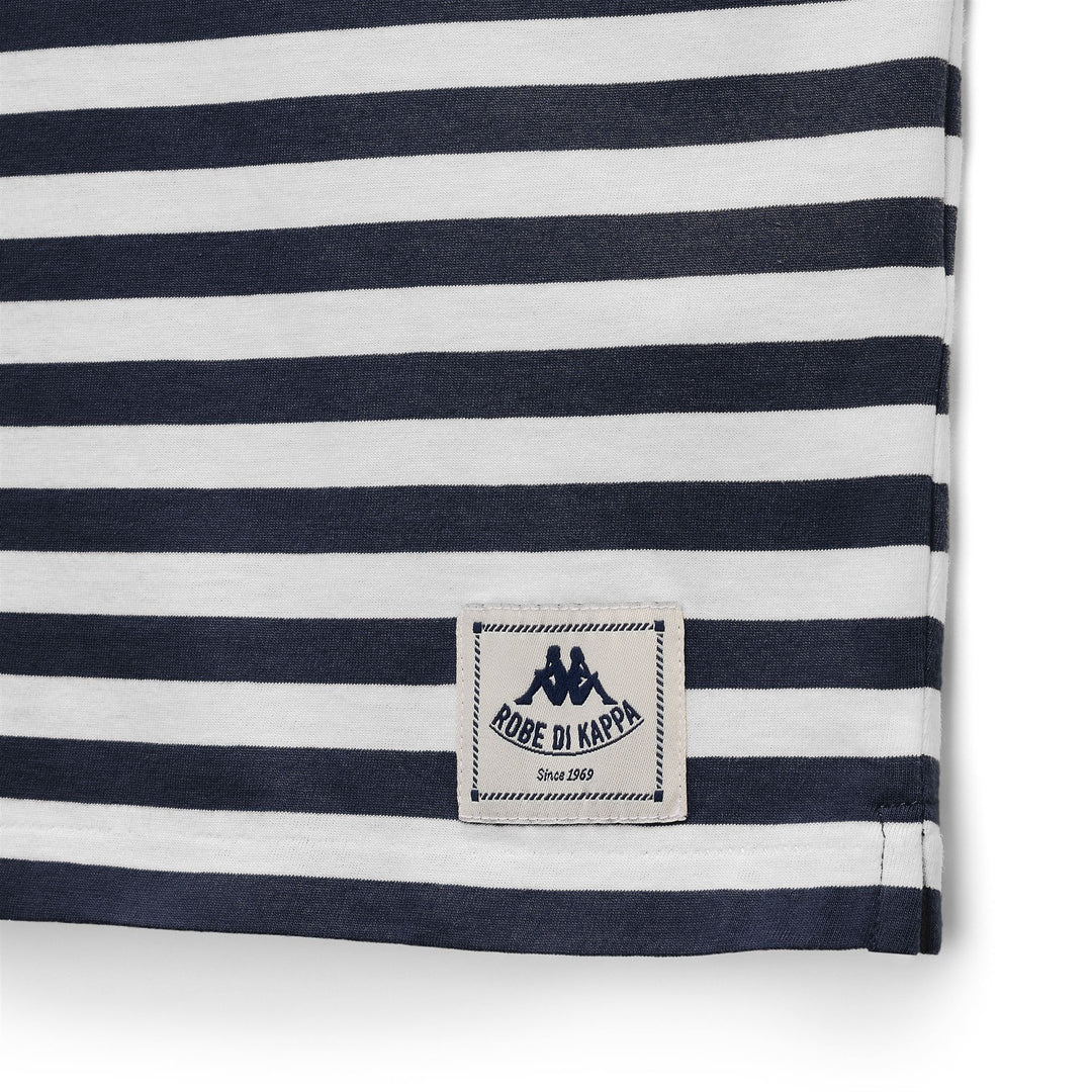 T-shirt rayé bleu pour femme, coupe classique décontractée main