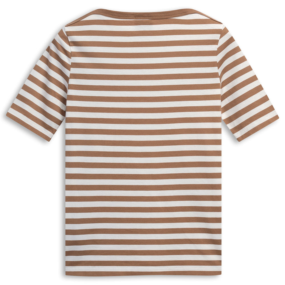 T-shirt rayé décontracté marron pour femme, coupe classique 02