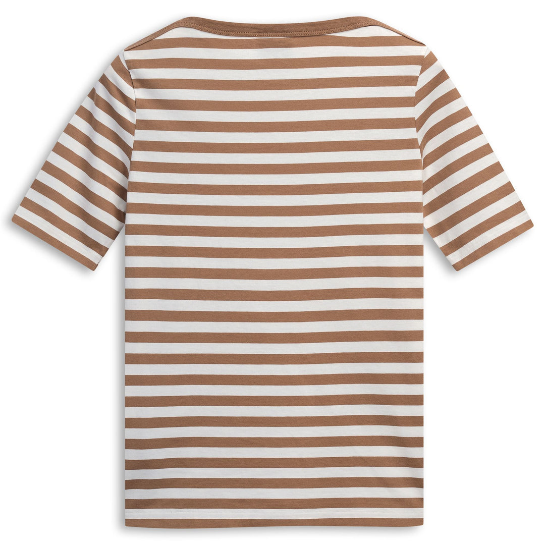 T-shirt rayé décontracté marron pour femme, coupe classique main