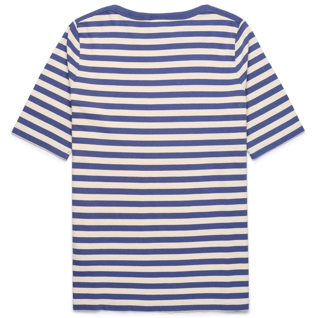 T-shirt a righe blu da donna con bordi a contrasto main