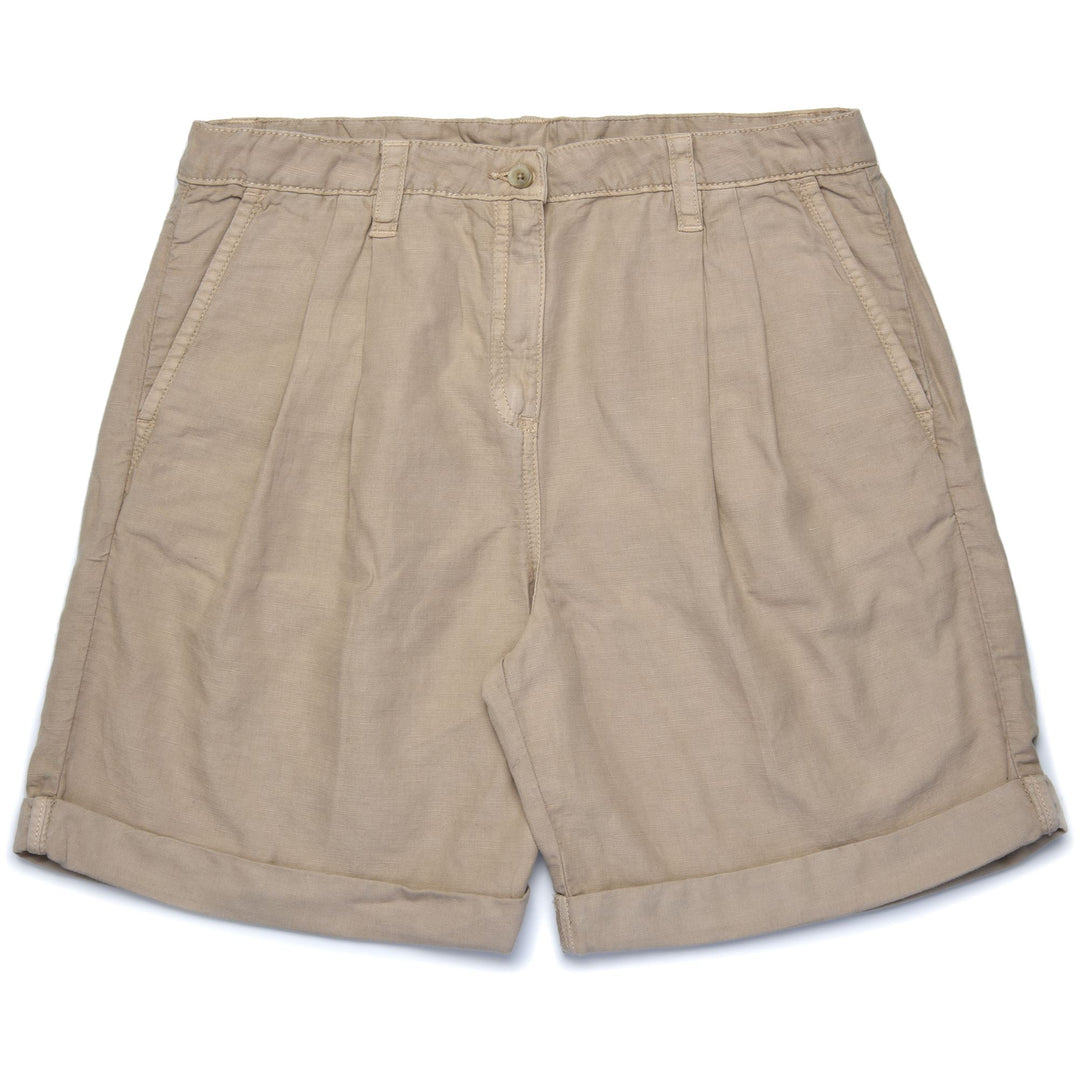 Pantaloni Corti Chino Classici Donna Beige Marrone in Cotone-Lino 01