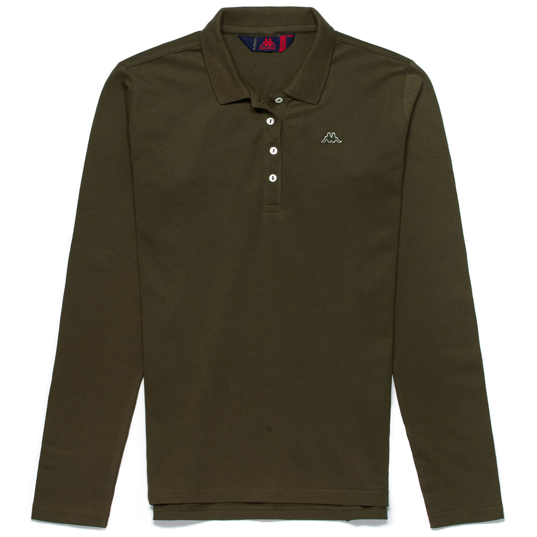 Polo verde de manga larga de corte regular para mujer. 01