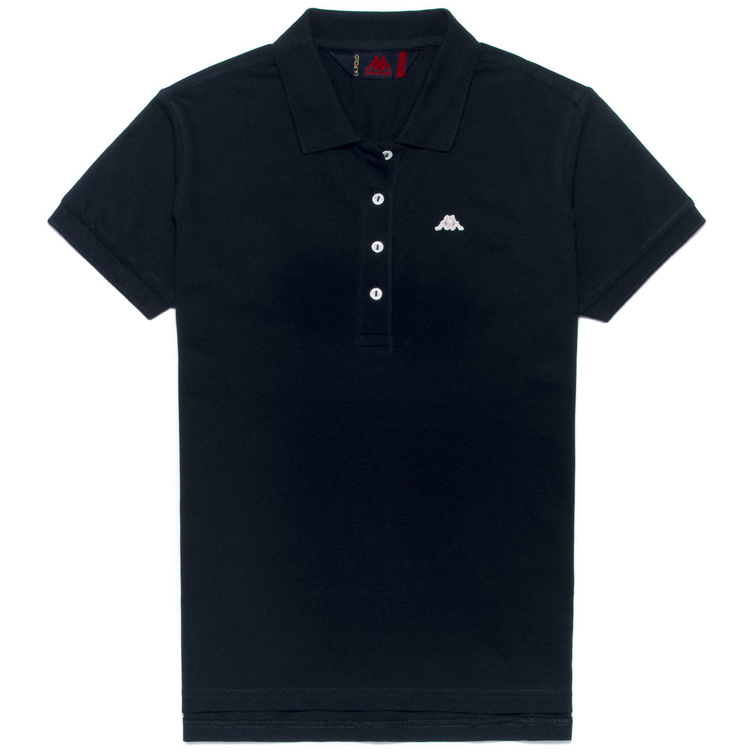 Polo clásico de mujer azul marino de corte entallado con botones de nácar 01