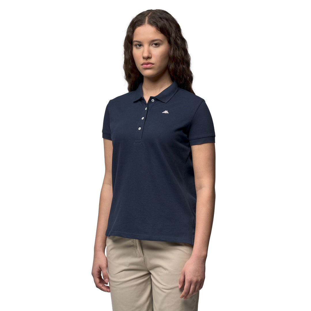 Polo décontracté bleu pour femme, coupe ajustée, en piqué stretch 01