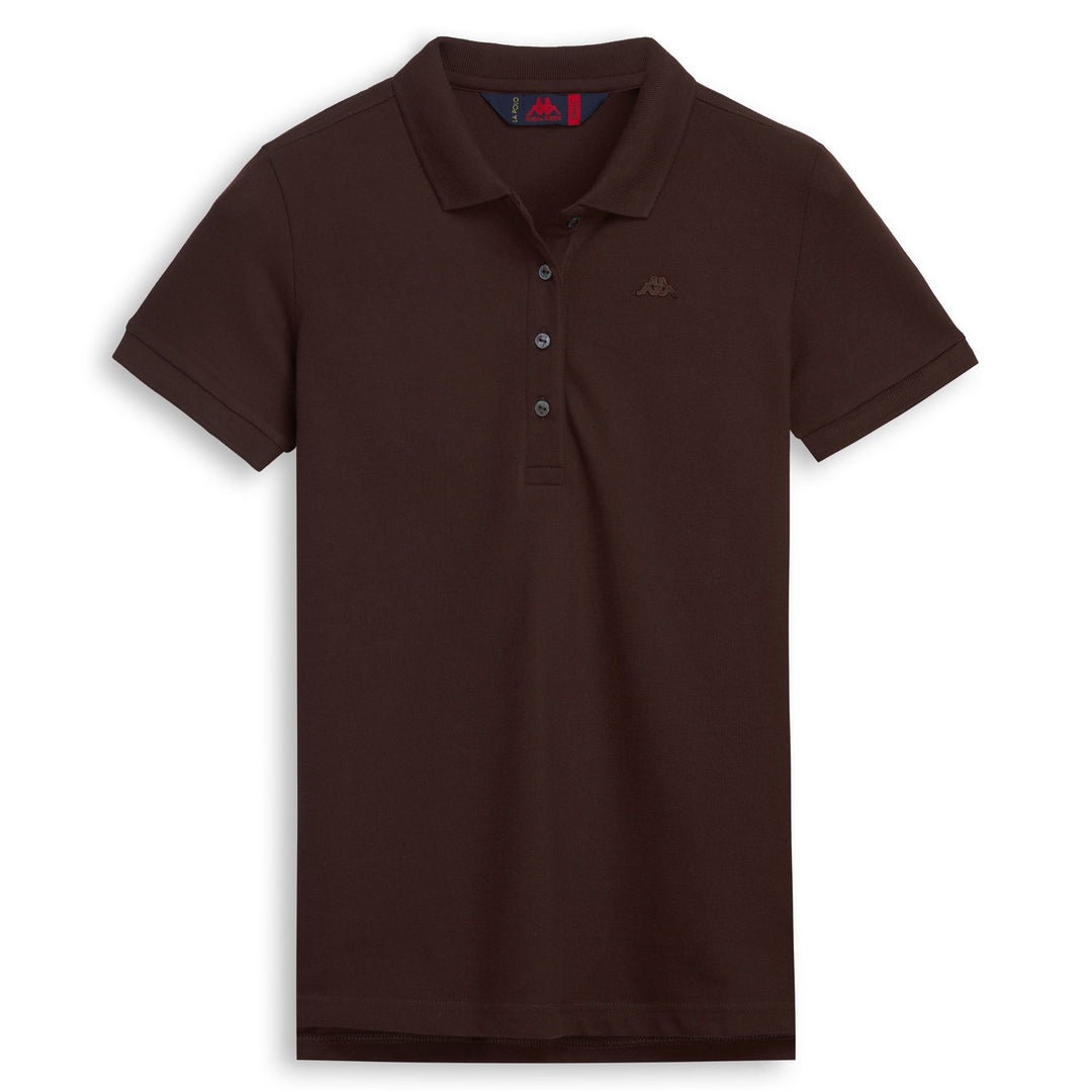 Polo da donna slim fit marrone in piqué elasticizzato 01