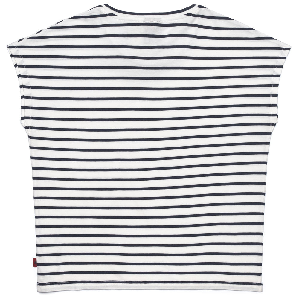 T-Shirt Classica Striata Bianca Donna con Logo Bandiera 02