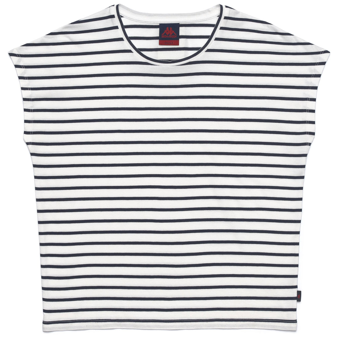 T-Shirt Classica Striata Bianca Donna con Logo Bandiera 01