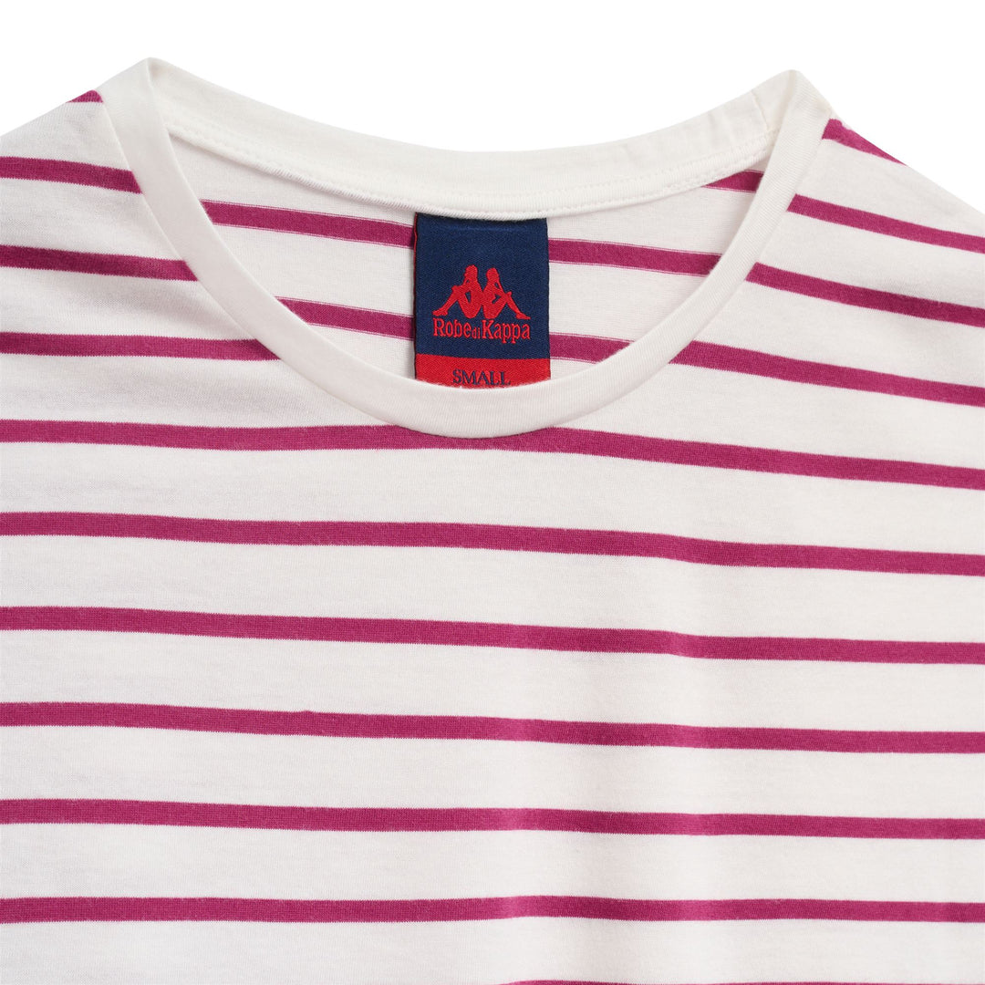 T-shirt bianca a righe in jersey da donna con logo a bandiera main