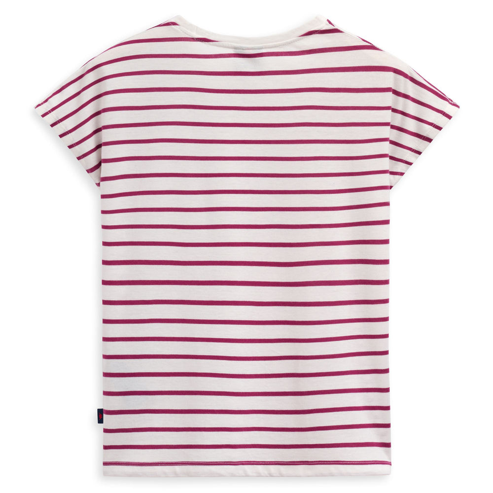 T-shirt bianca a righe in jersey da donna con logo a bandiera 02