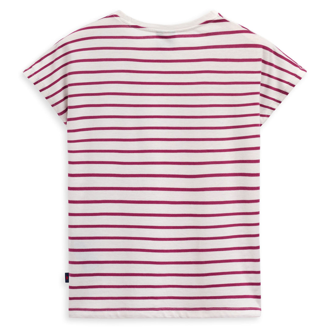 T-shirt bianca a righe in jersey da donna con logo a bandiera main