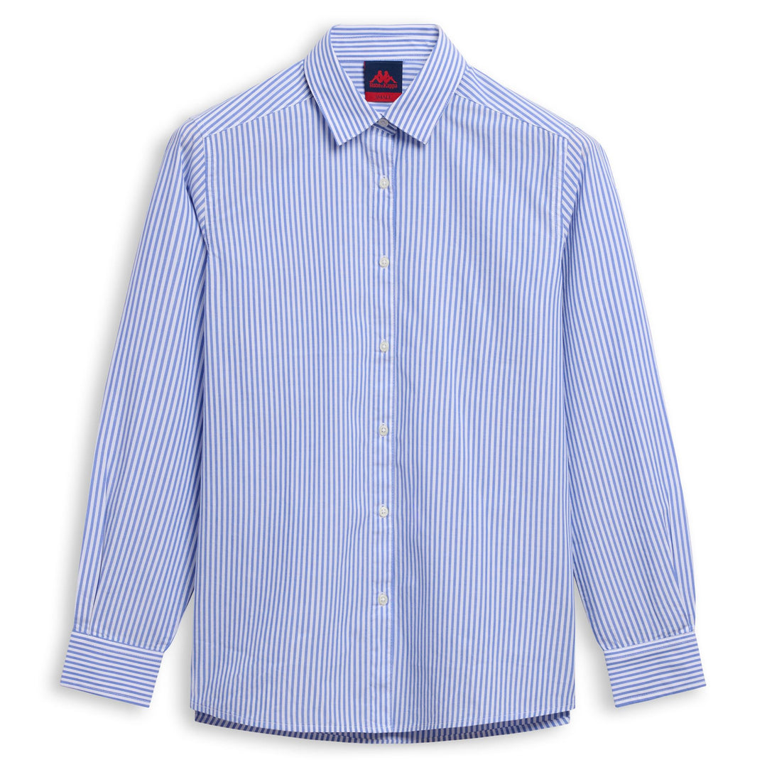 White and azure striped Women's Classic Cotton Shirt 01