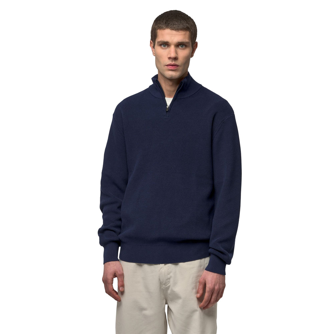 Polo en coton bleu pour homme, coupe ajustée, décontracté 01