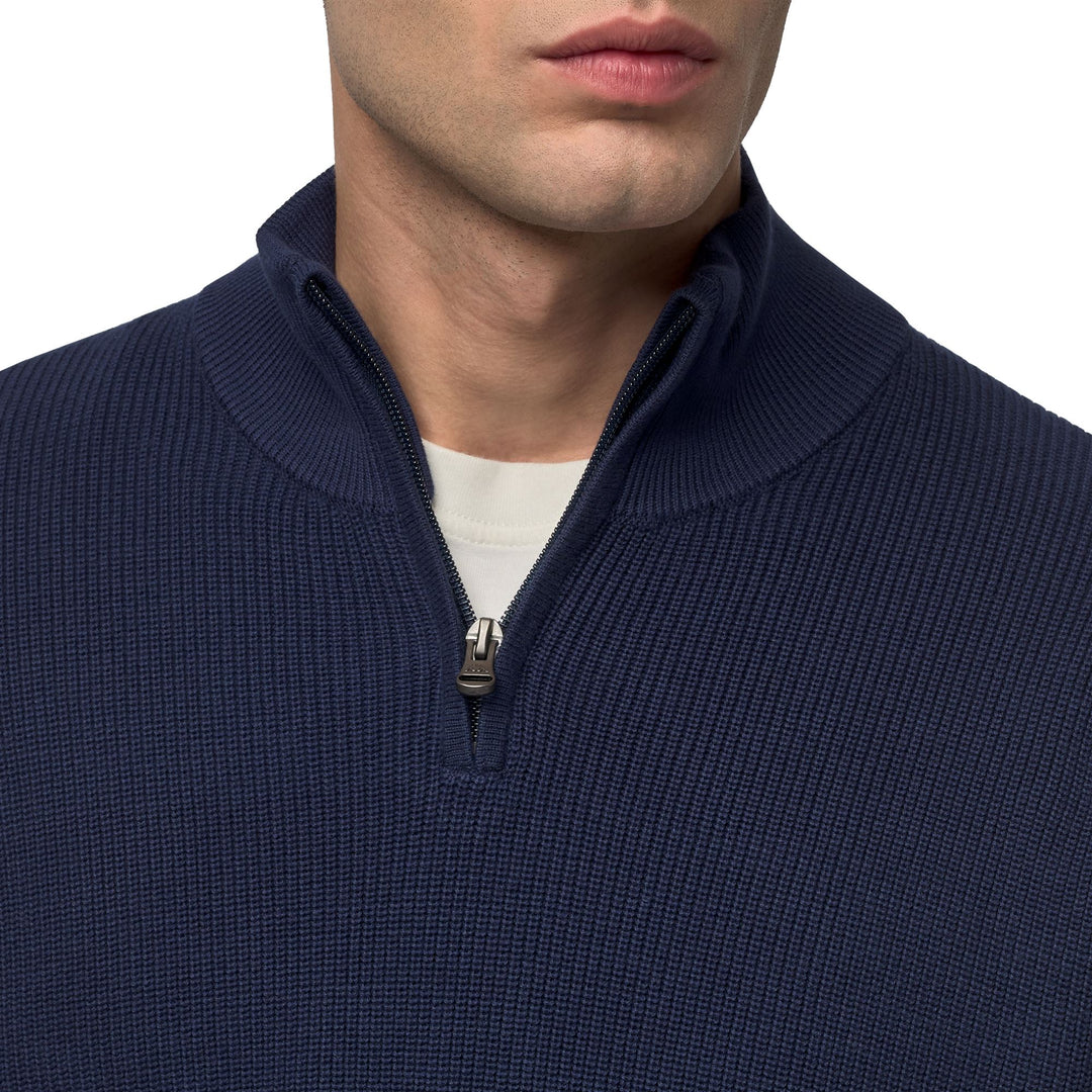 Polo en coton bleu pour homme, coupe ajustée, décontracté main