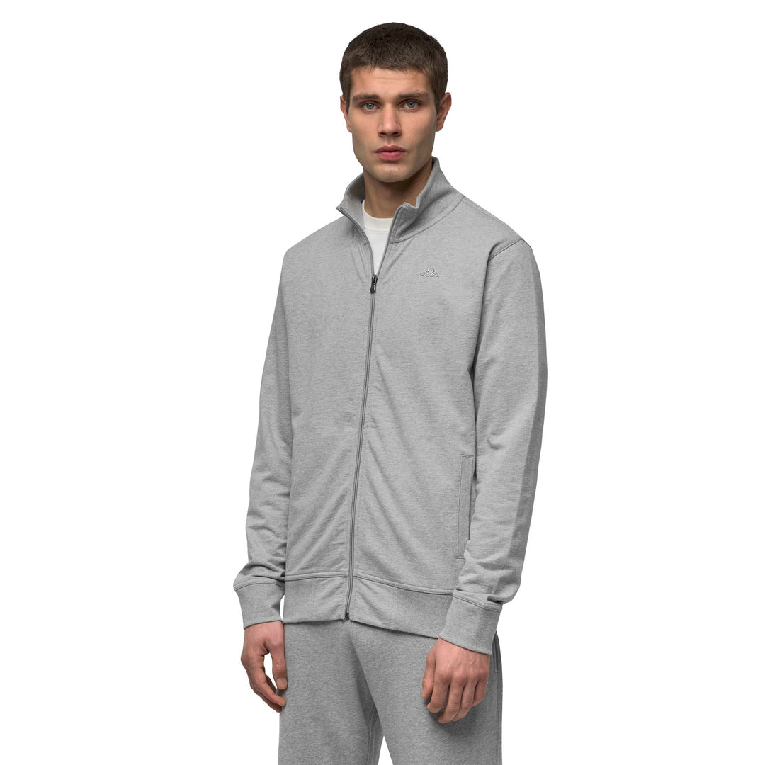 Pull en coton gris pour homme, coupe ajustée, fermeture éclair intégrale 01