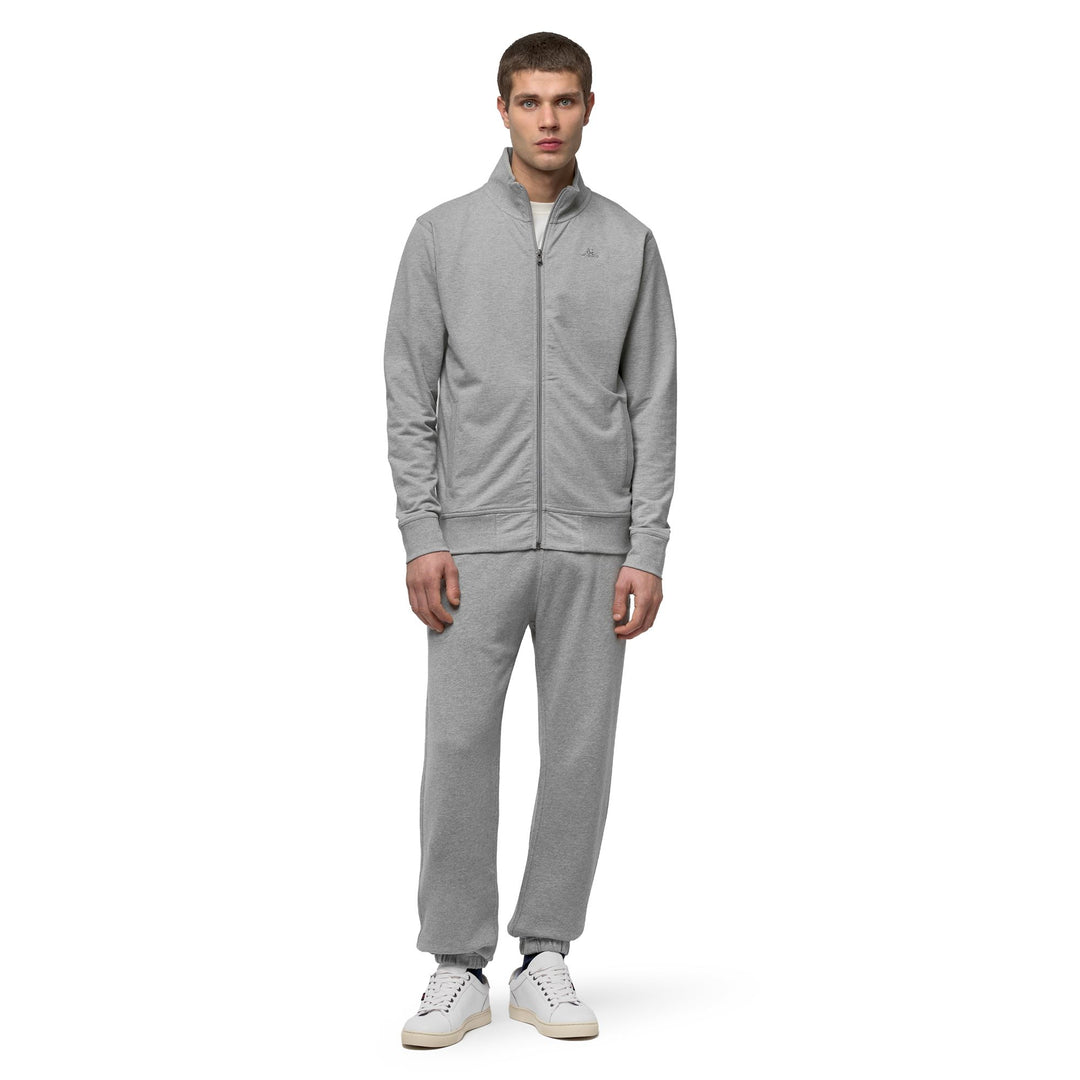 Pull en coton gris pour homme, coupe ajustée, fermeture éclair intégrale main