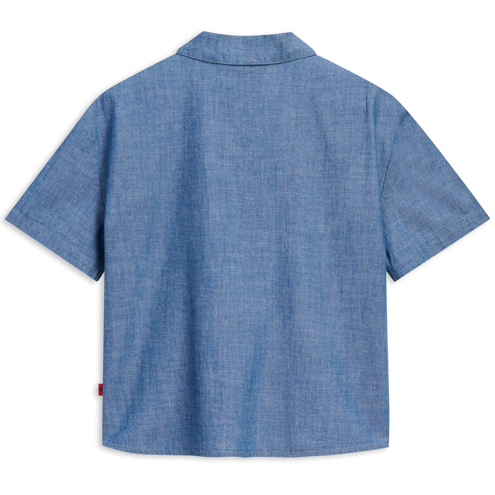 Chemise Revere décontractée en chambray bleu clair pour femme, coupe ample 02