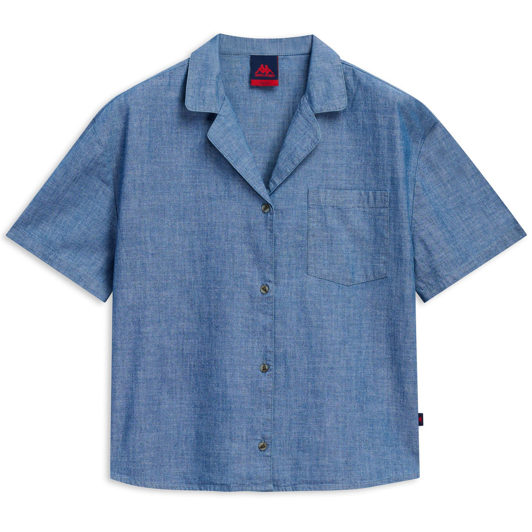 Chemise Revere décontractée en chambray bleu clair pour femme, coupe ample 01