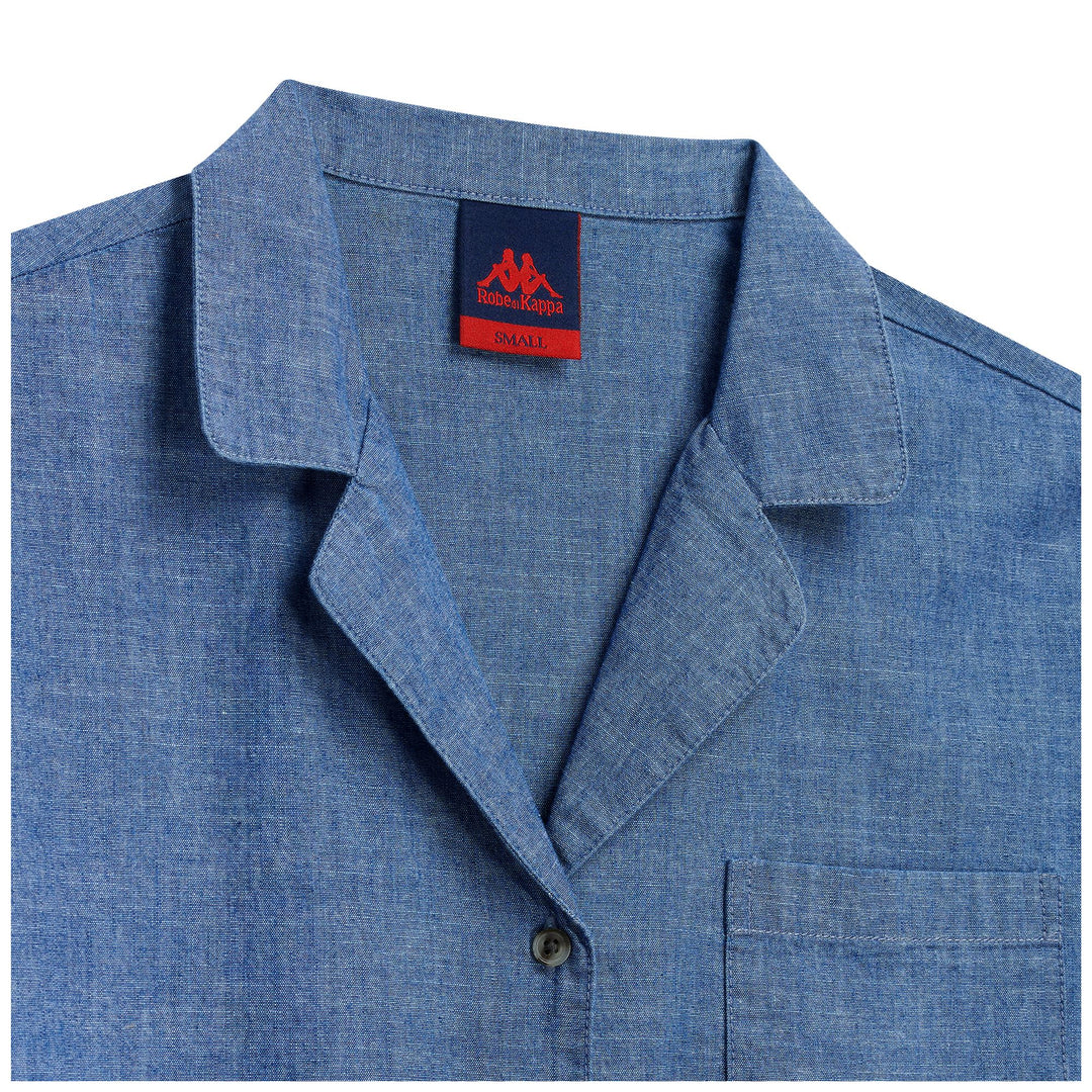 Chemise Revere décontractée en chambray bleu clair pour femme, coupe ample main