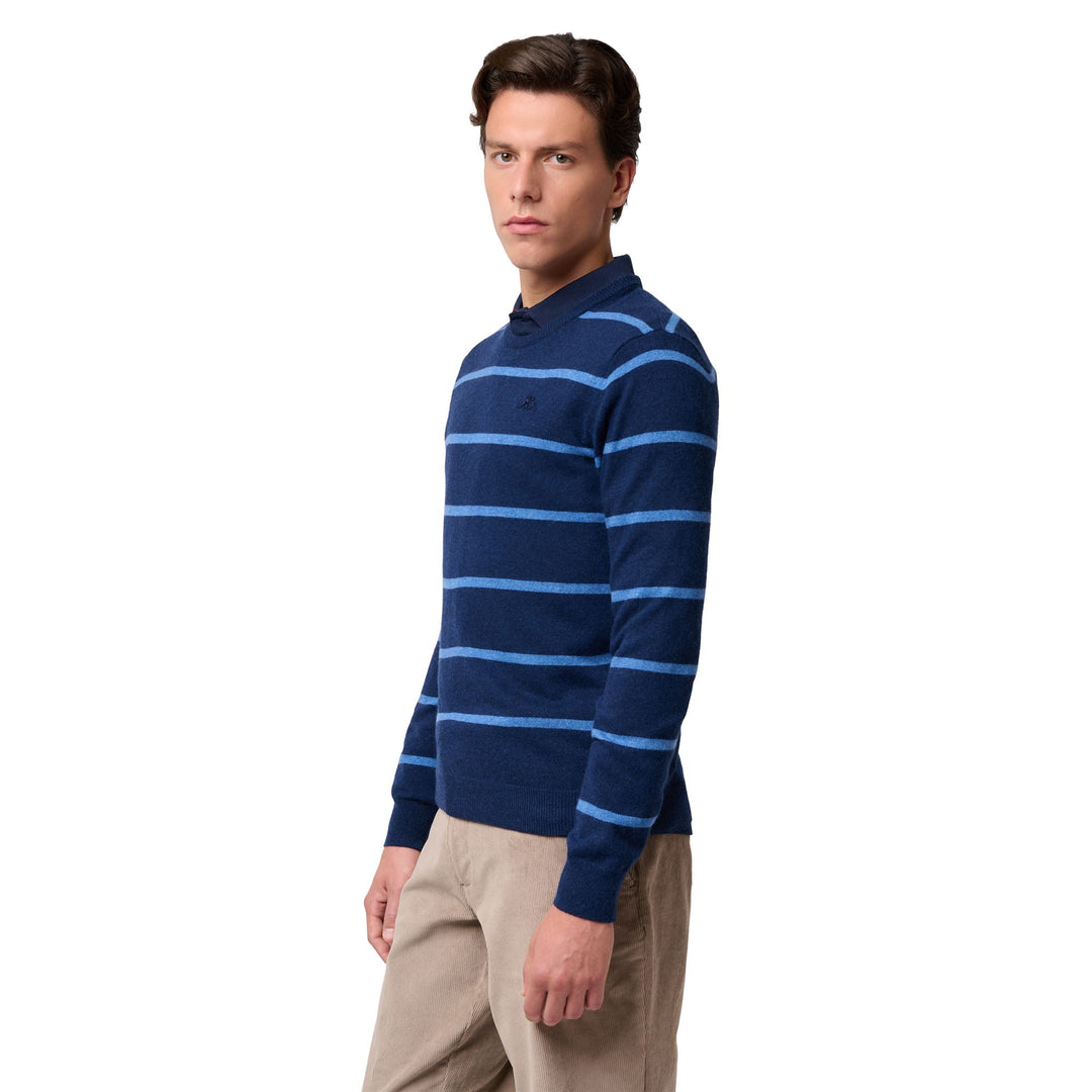 Blue royal Men's Slim Fit Striped Knit Pullover 01